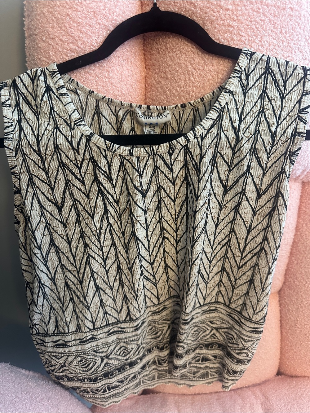 Covington Cream Tank with Black Leaf-Style Pattern